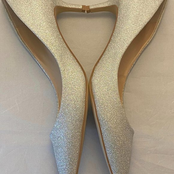 NEW Bridal / Wedding Jewel Badgley Mischka Silver Glitter Kitten Heels Sz 10 - Picture 6 of 13